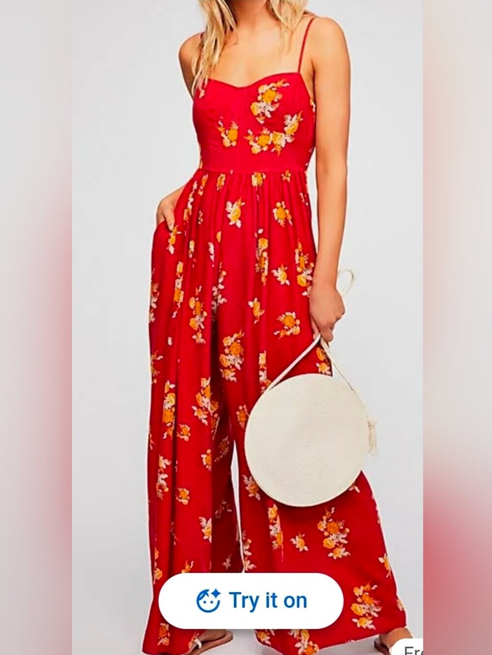 Free People What Is Love Red Floral Jumpsuit One Piece Romper Sz 0 Xs